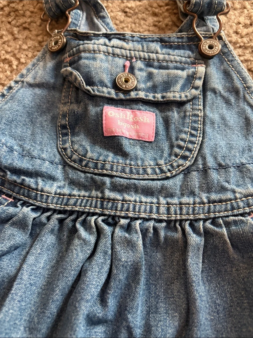 B8 Y2K OshKosh B’Gosh Denim Pink-Accent Girls' Overall Dress, 24 months